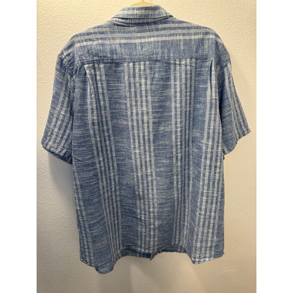 Weatherproof Vintage Mens Linen Short Sleeve Shirt XXL Blue White Stripe - Picture 2 of 9